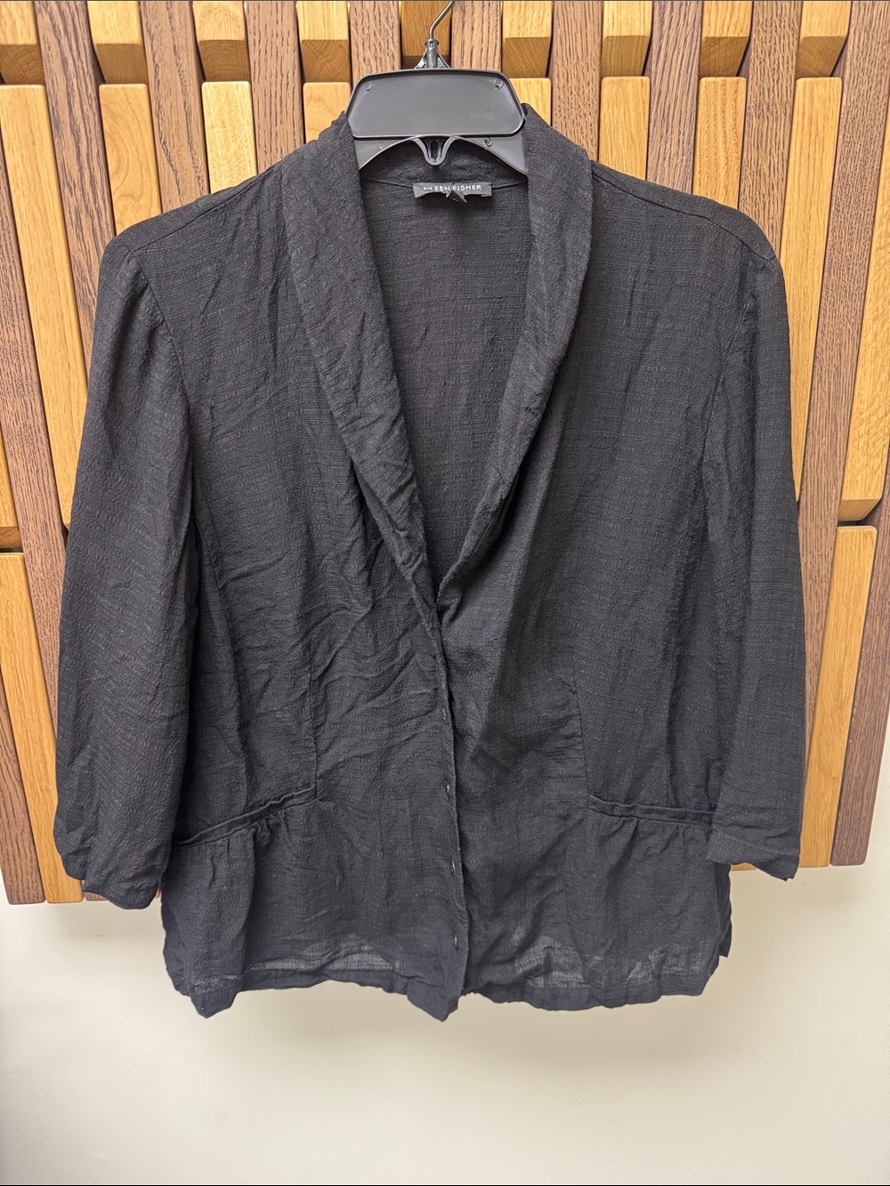 Eileen Fisher Linen Blend Black 3/4 Sleeve Jacket, size L